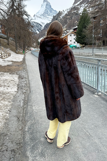 Mahogany mink pels med hætte - Vintage